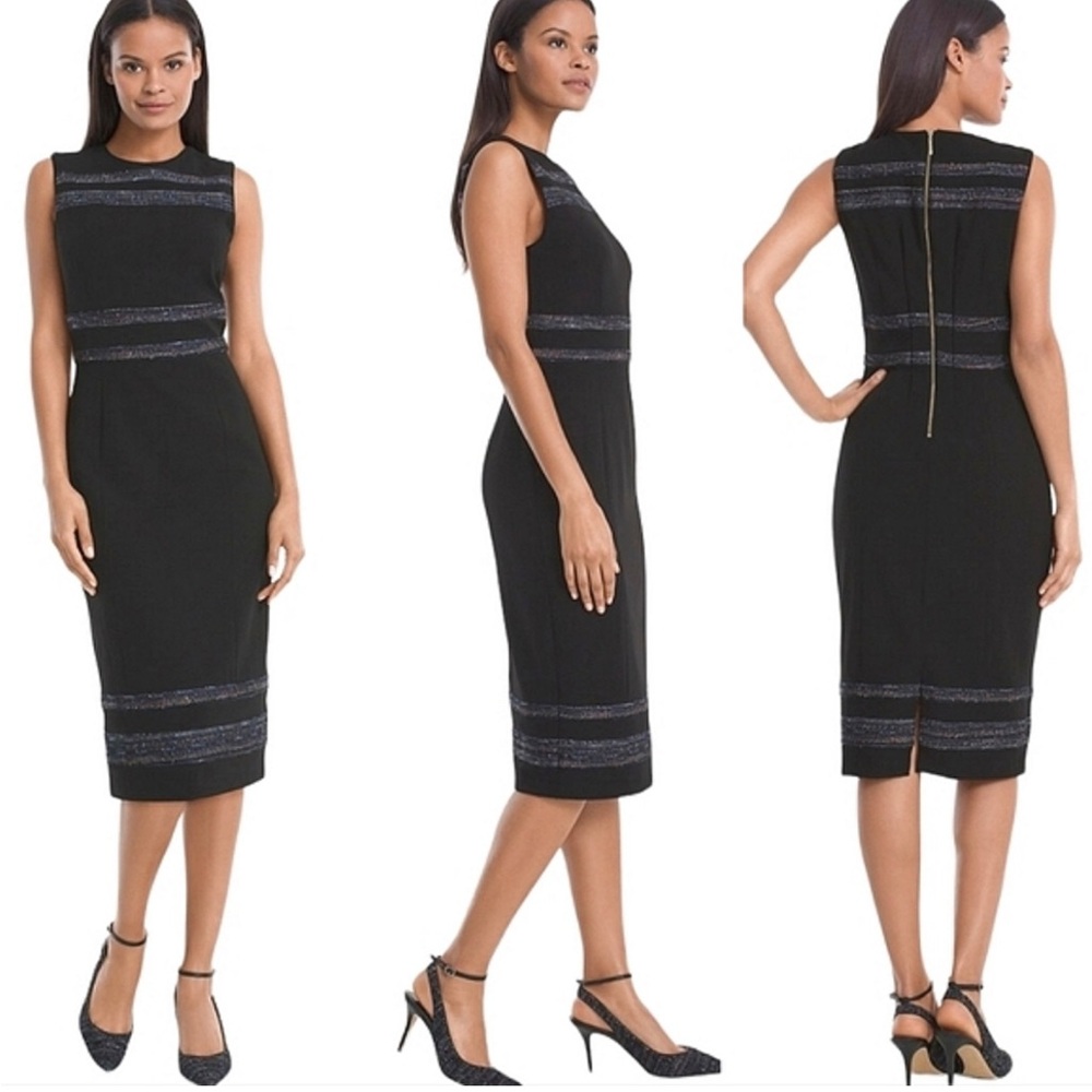 WHITE HOUSE BLACK CLOSET Size 4 Sleeveless Tweed Combo Sheath Dress NWOT